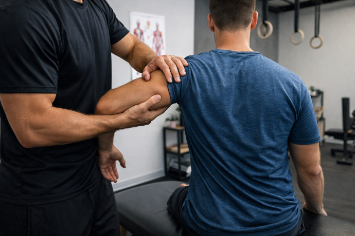 Therapist treating injury of an athlete